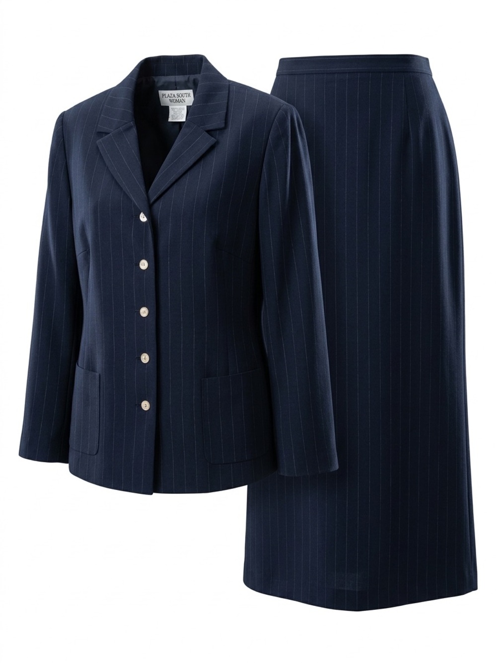 Navy Pinstripe Blazer & Skirt Set